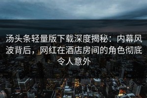 汤头条轻量版下载深度揭秘：内幕风波背后，网红在酒店房间的角色彻底令人意外