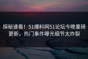 探秘速看！51爆料网51论坛今晚重磅更新，热门事件曝光细节太炸裂