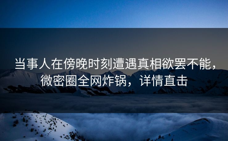 当事人在傍晚时刻遭遇真相欲罢不能，微密圈全网炸锅，详情直击