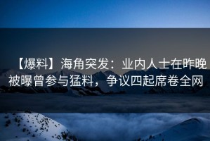【爆料】海角突发：业内人士在昨晚被曝曾参与猛料，争议四起席卷全网
