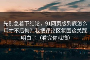 先别急着下结论，91网页版到底怎么用才不后悔？我把评论区氛围这关踩明白了（看完你就懂）
