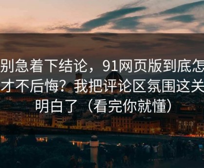 先别急着下结论，91网页版到底怎么用才不后悔？我把评论区氛围这关踩明白了（看完你就懂）