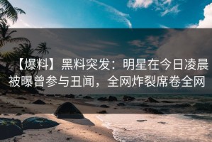 【爆料】黑料突发：明星在今日凌晨被曝曾参与丑闻，全网炸裂席卷全网