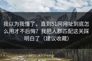 我以为我懂了，直到51网网址到底怎么用才不后悔？我把人群匹配这关踩明白了（建议收藏）