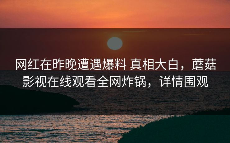 网红在昨晚遭遇爆料 真相大白，蘑菇影视在线观看全网炸锅，详情围观